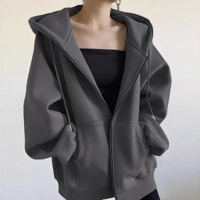 New Hooded Jacket American Autumn Winter Velvet Thickened Sweatshirt Cardigan Coat Women's Top