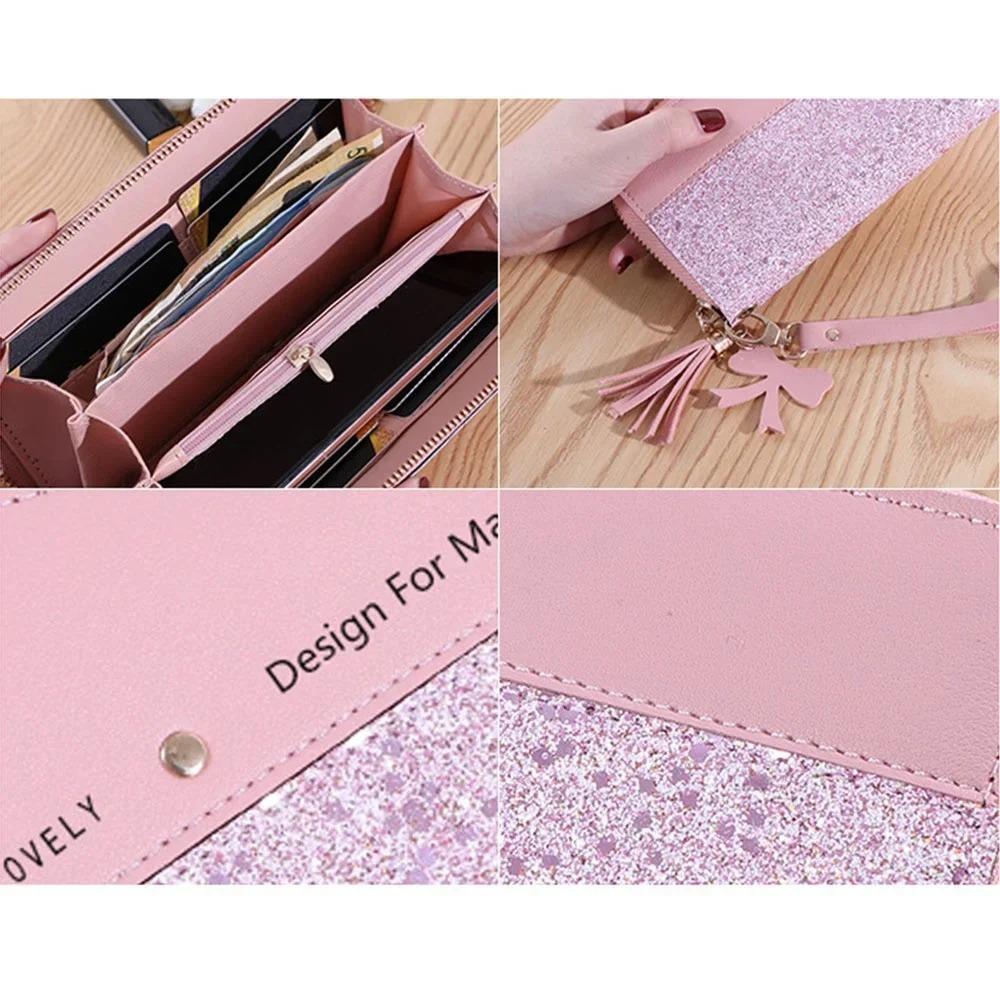 Tassel Pendant Women Long Purse PU Leather Square Card Bag Fashion Woman Clutch Wallet  Travel