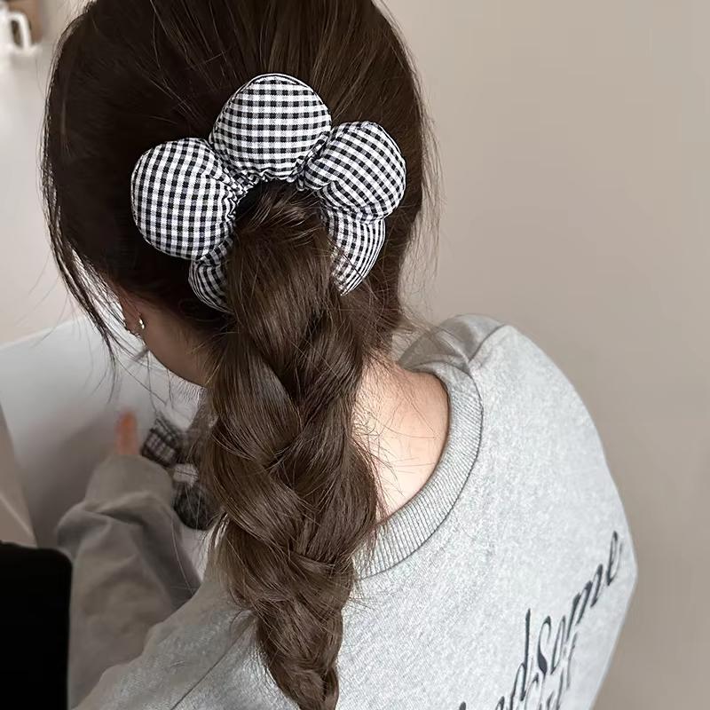New Cute Flower Hair Band Bow Plaid Elastic Hair Ring Ties Headwear Girls Women Hair Accessories
