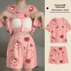 Cartoon Girl Summer Pajamas Set With Chest Padding For Sleep And Lounge Comfort