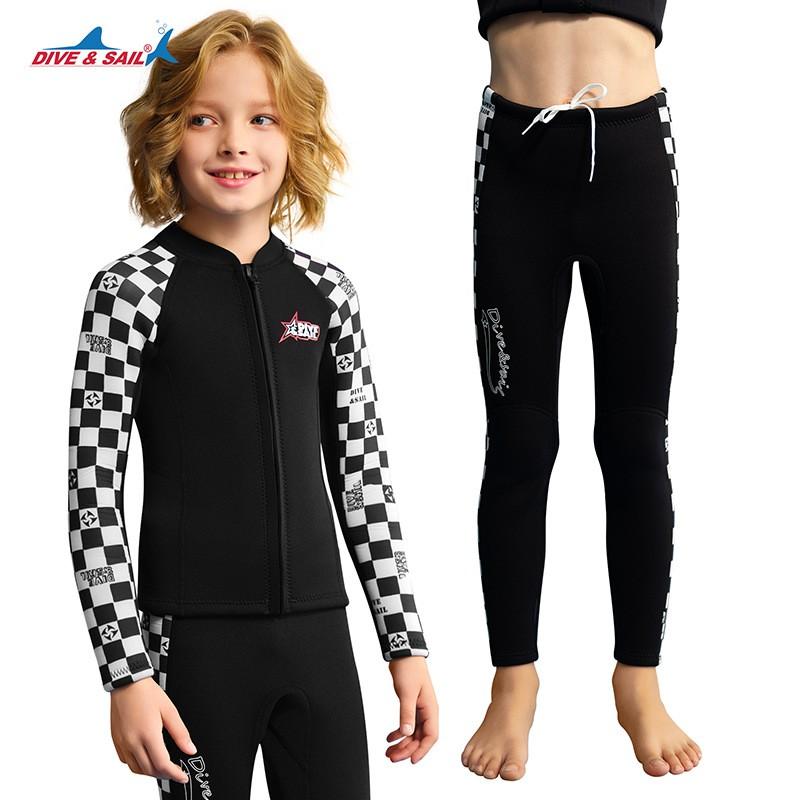 DIVESAIL 2.5mm Kids Wetsuit Set Long Sleeve Separated Thermal Dive Suit Snorkeling Surfing Swimming
