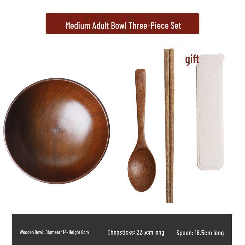 Japanese Jujube Wood Bowl for Adults & Kids, Solid Wood Noodle Bowl, Versatile Home Tableware