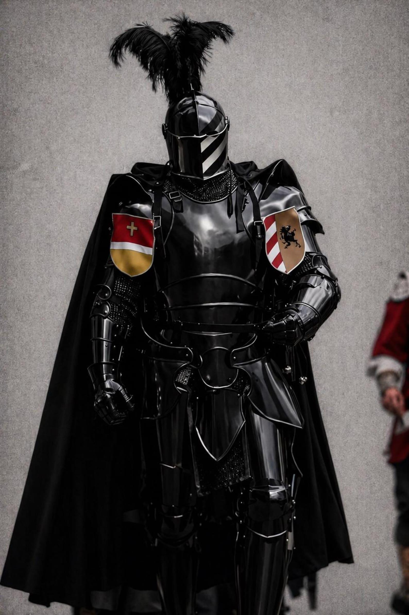 Black Crusader Knight Full Armor Set Steel Barbuta Helmet Medieval Warrior LARP Cosplay Costume