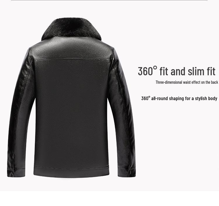 Men's Fur Collar Leather Jacket - Warm, Thickened PU for Middle-aged & Elderly