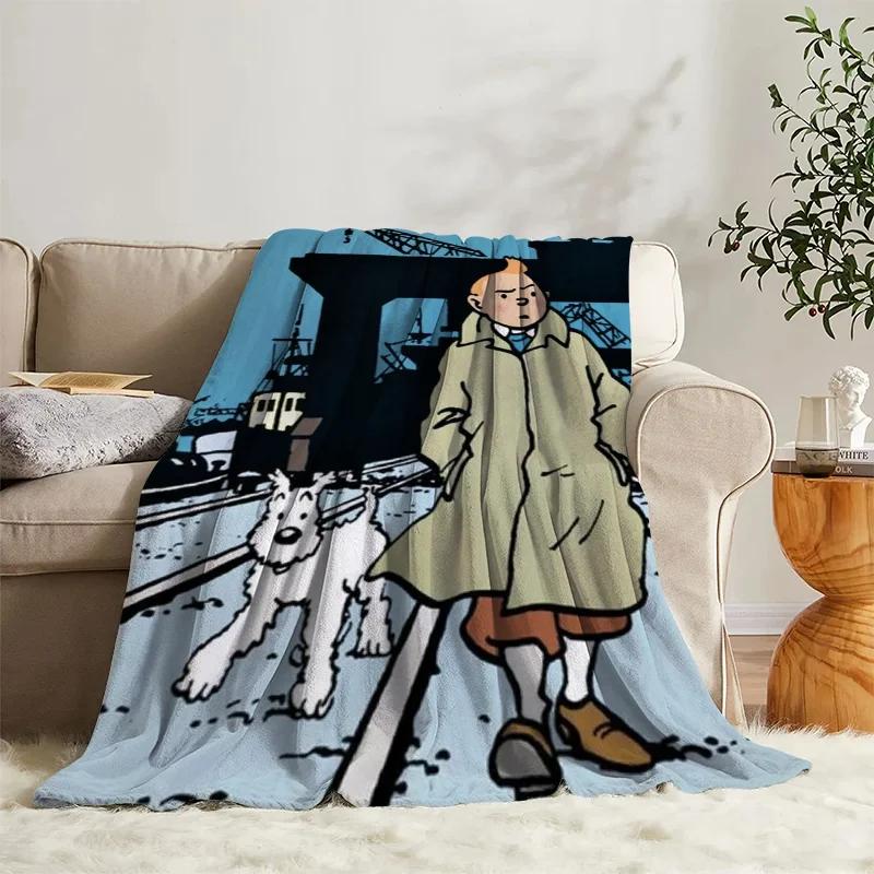 Anime Blanket Tintins Flannel Sofa Camp Nap Bedspread Soft Blanket Fleece Home Textile Birthday Gift Blanket Bedroom Decor