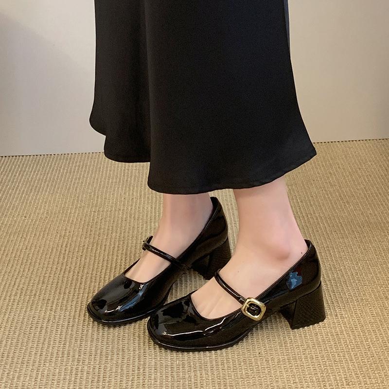 

Новые стильные серебристые сексуальные женские туфли на толстом каблуке, модные летние туфли на высоком каблуке для банкета на открытом воздухе, туфли Мэри Джейн с круглым носком, высокие каблуки 35 чёрный