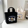 New Cartoon Embroidery Lunch Bag Casual Fashion Canvas Handbag Cute Bear Tote Bag Outdoor Food Storage Picnic Pouch