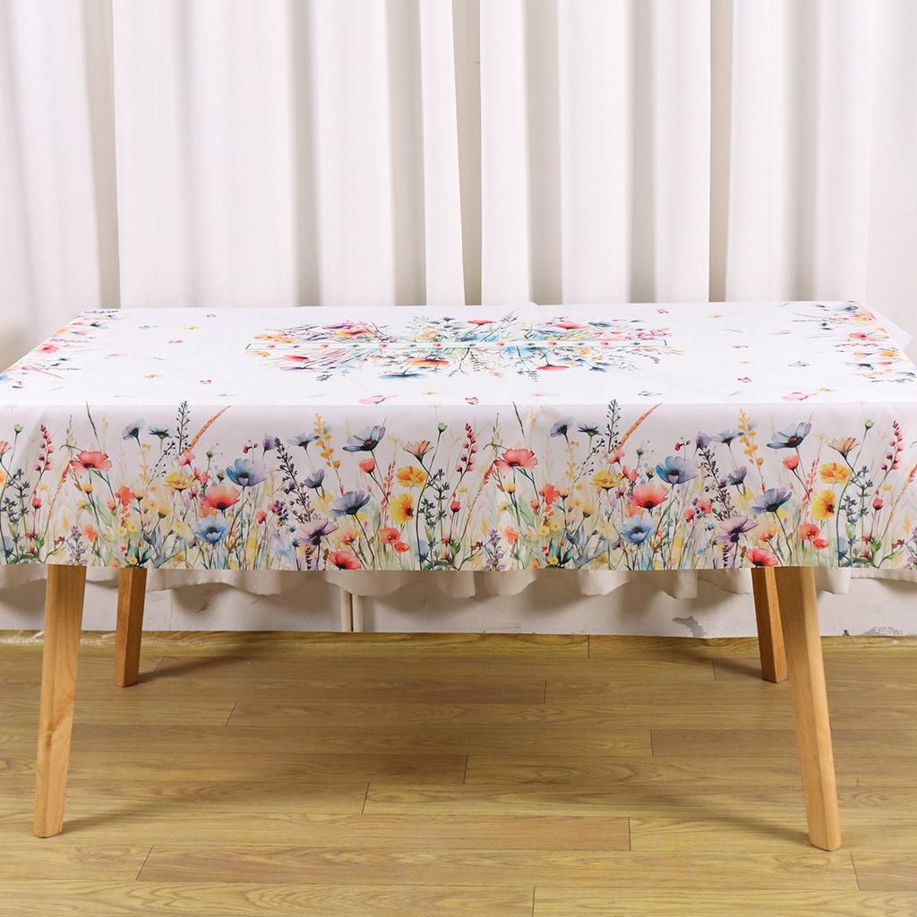 Wildflower Tablecloth Colorful Floral Butterfly Polyester Table Cover for Picnic Dinner Spring Summer Holiday Party Supplies