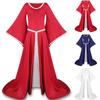 2020wish Foreign Trade European and American Medieval Retro Hood Dress Square Collar Lace-up Bell Sleeve Swing Skirt