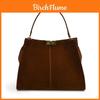 Bolsa de Ombro Suede Cor Sólida Vintage com Fivela Dourada para Mulheres com Fecho de Cadeado para Uso Diário