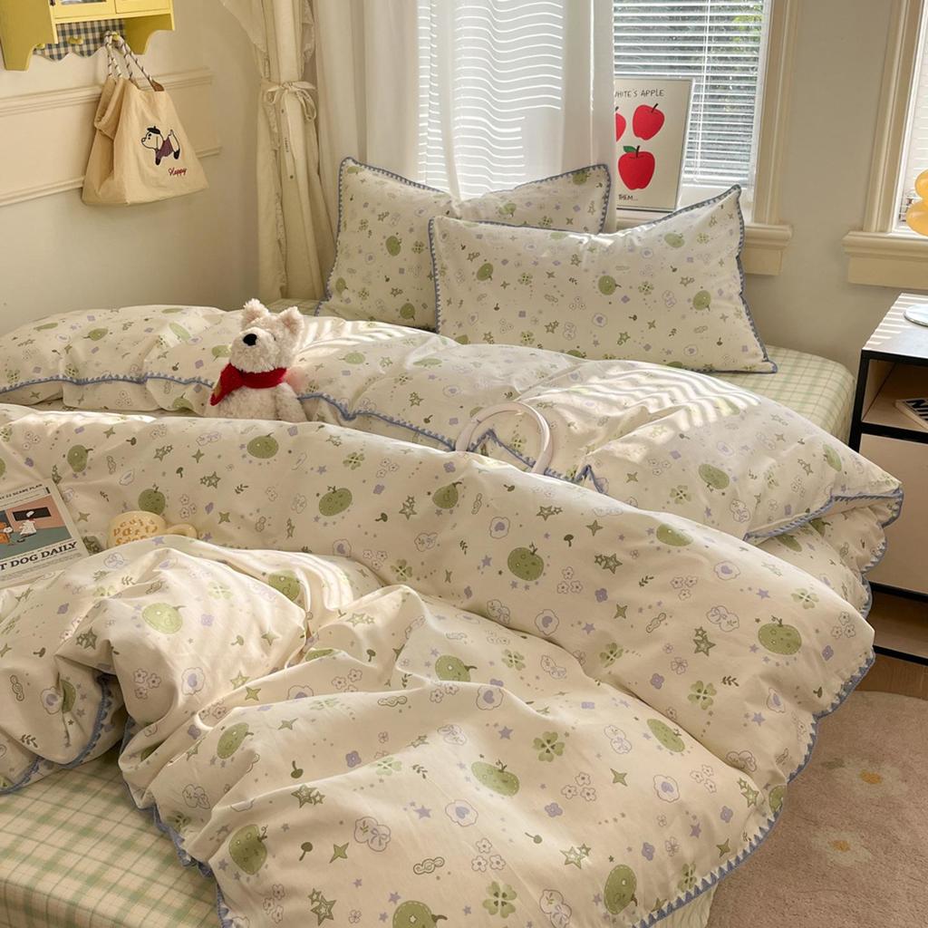 Fresh Spring/Autumn Cotton Girlish Bedding: 3-Piece Duvet Cover and Sheet Set, All-Season Comfort