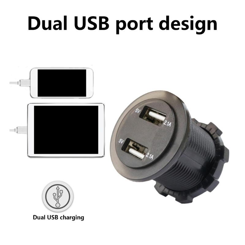 Waterproof Double  USB Charger Socket with LED Light 12V/24V 4.2A Double  USB Port Charger Socket for Car Motorcycle Boats