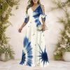 Plus Size Women V Neck Cold Shoulder Tie Cuff Short Sleeve Printed A Line Maxi Dress