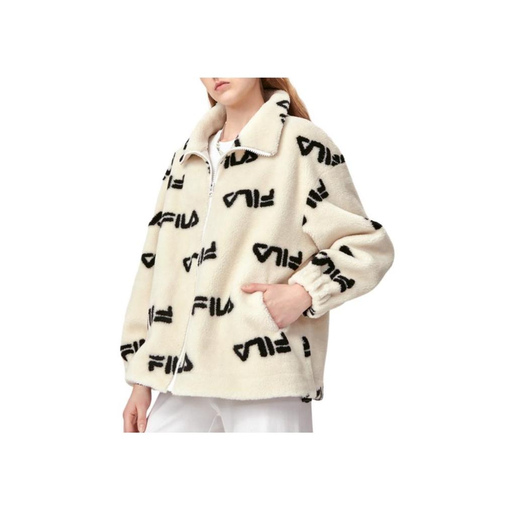 Fila Fleece Sports Stand Collar Jacket Women Outerwear Off-White F11W149510FIV