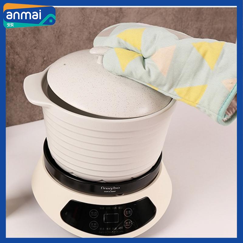 Anmai Cotton Oven Microwave Mitts Kitchen Silicone Mittens Heat Resistant Waterproof Grill Air Fryer with Hook Baking Tool
