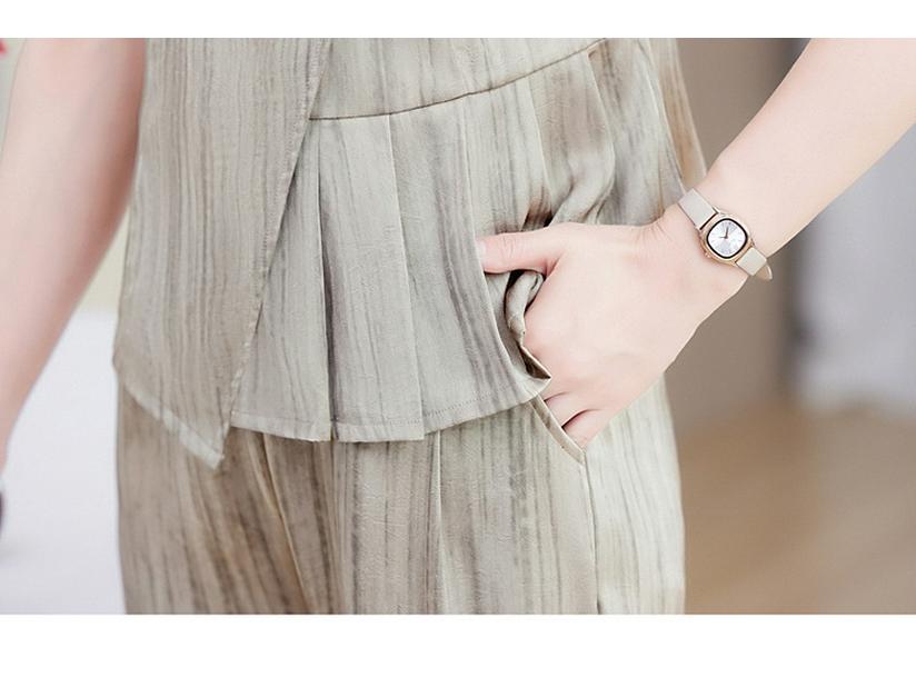 Women's Summer Slimming Two-Piece Set: Short Sleeve Blouse & Wide-Leg Pants