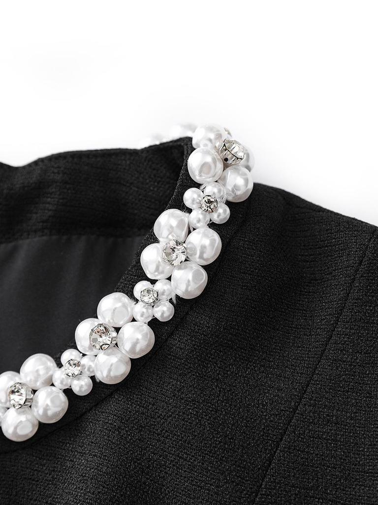 Elegant Beaded Checkered Waist-Hugging Dress for Women