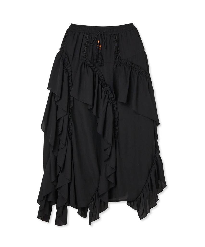 Penfield Boho Chic Diagonal Frill Skirt Black_Fs2Ws90F