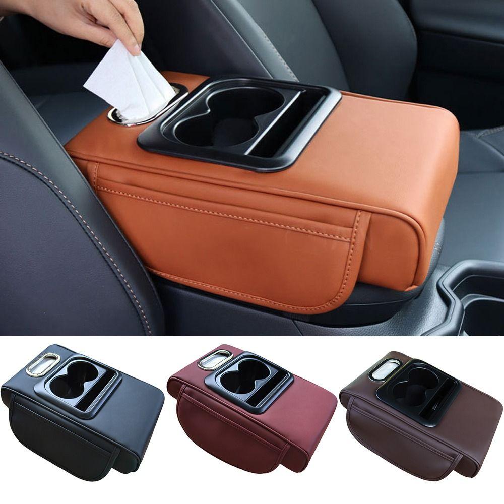 Elbow Support Car Arm Rest Cushion with Cup Holder Tissue Box Armrest Heightening Pad Comfortable Non-slip