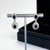 Luoxi Temple S925 Silver Pigeon Blood Red Blue Sapphire Earrings for Women - Pear-shaped Oval 5*7mm