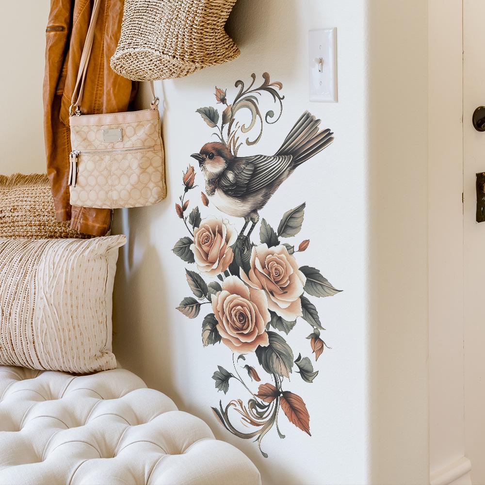 Retro Blumen und Vögel Schlafzimmer Wohnzimmer Eingangshalle Zuhause Hintergrund Verschönerung Wandaufkleber