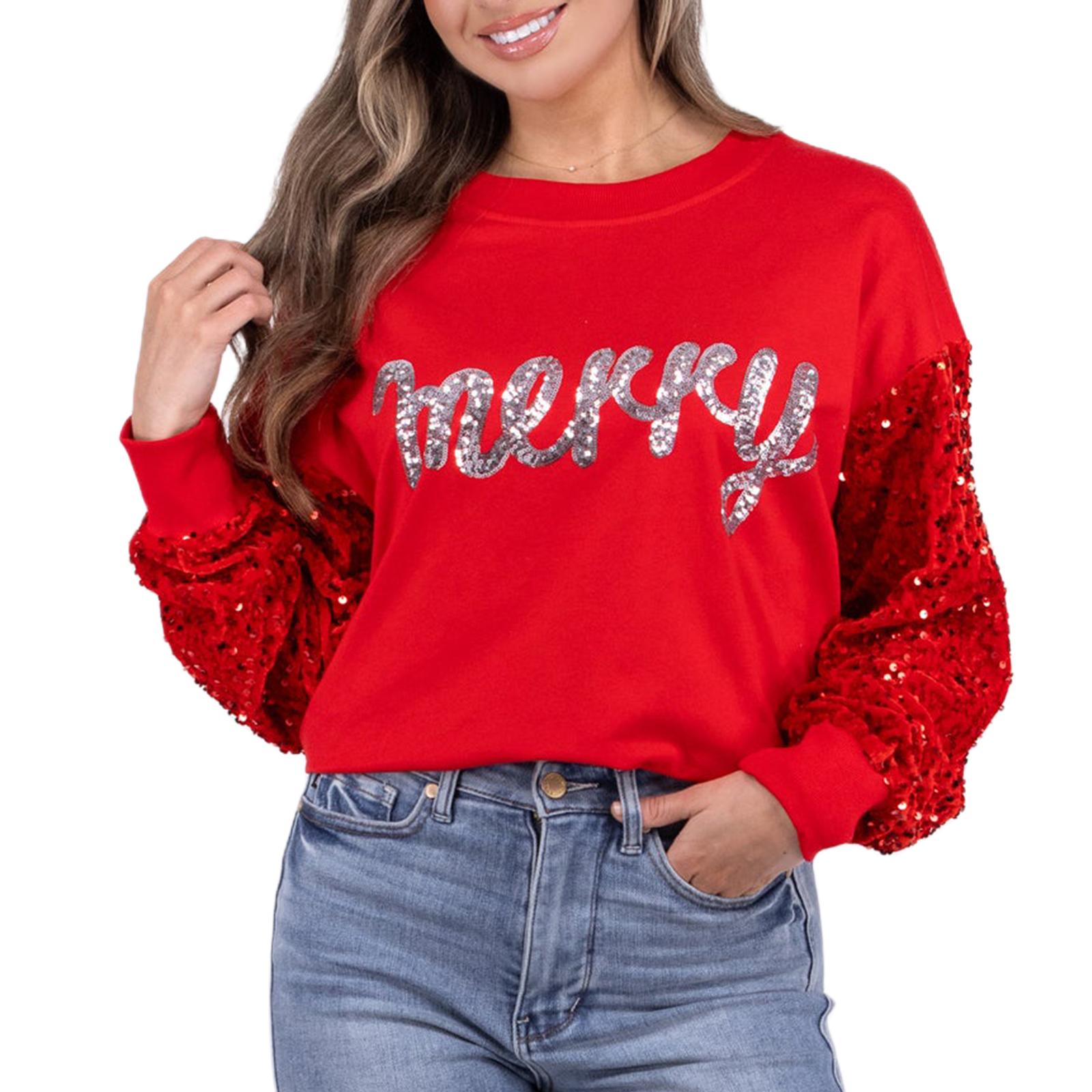 

Женский рождественский свободный пуловер с блестками, с длинным рукавом, с круглым вырезом, с принтом солдата S красный