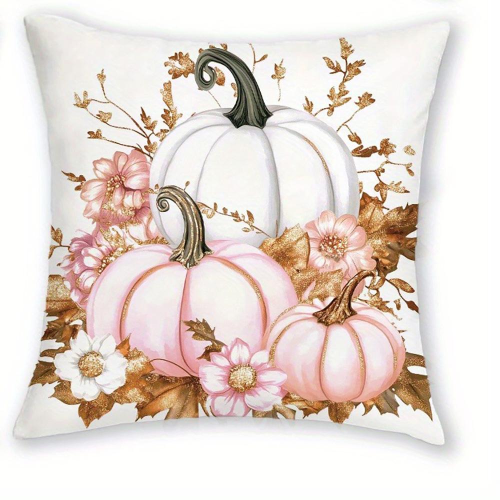 

Adorable Pink and White Pumpkin Floral Decorative Pillow Covers - Hello Pumpkin Design Sofa cushion cover home room decoration 16x16Inch
