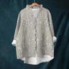 Women's Loose Ruffled Floral Print Stand Collar Long Sleeve Cotton And Linen Top