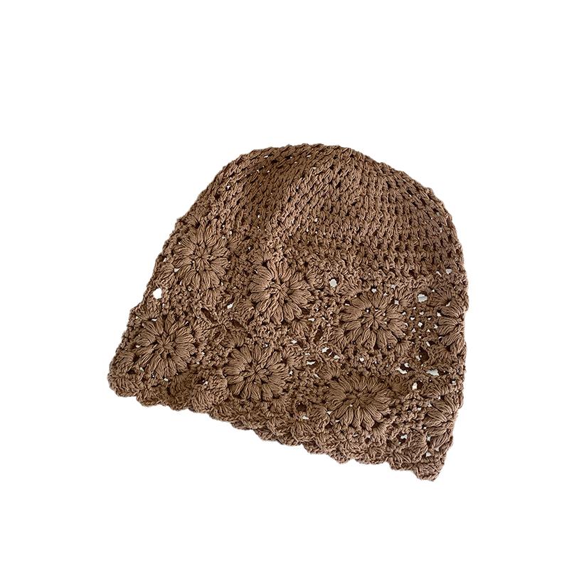 

Hat Versatile Style Simple Solid Color Retro Hollow Out Sweet Knitted Hatscaps кавовий