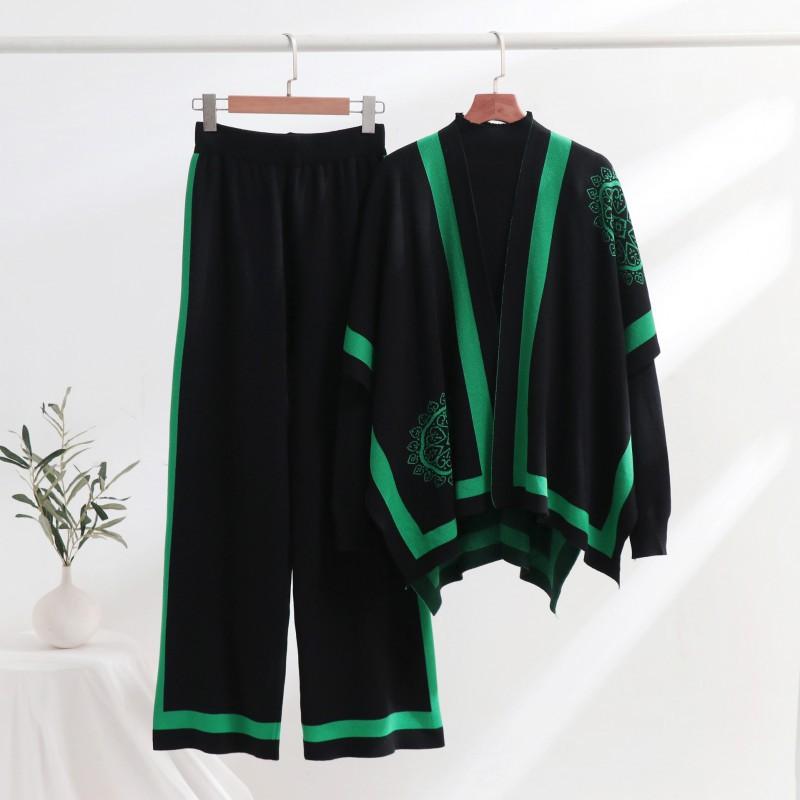

Cole-matching Shawl Top Loose Wide-leg Pants Three-piece Simple Casual Style Suit Clothing Women s Dress one size чорний