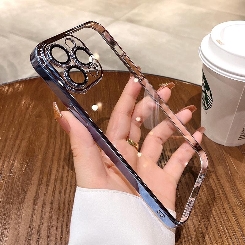 Suitable for Apple 16 Phone Cases, Electroplated with Lens Film, Iphone15Promax Transparent Case, 13/14 Full Package, Simple and Easy