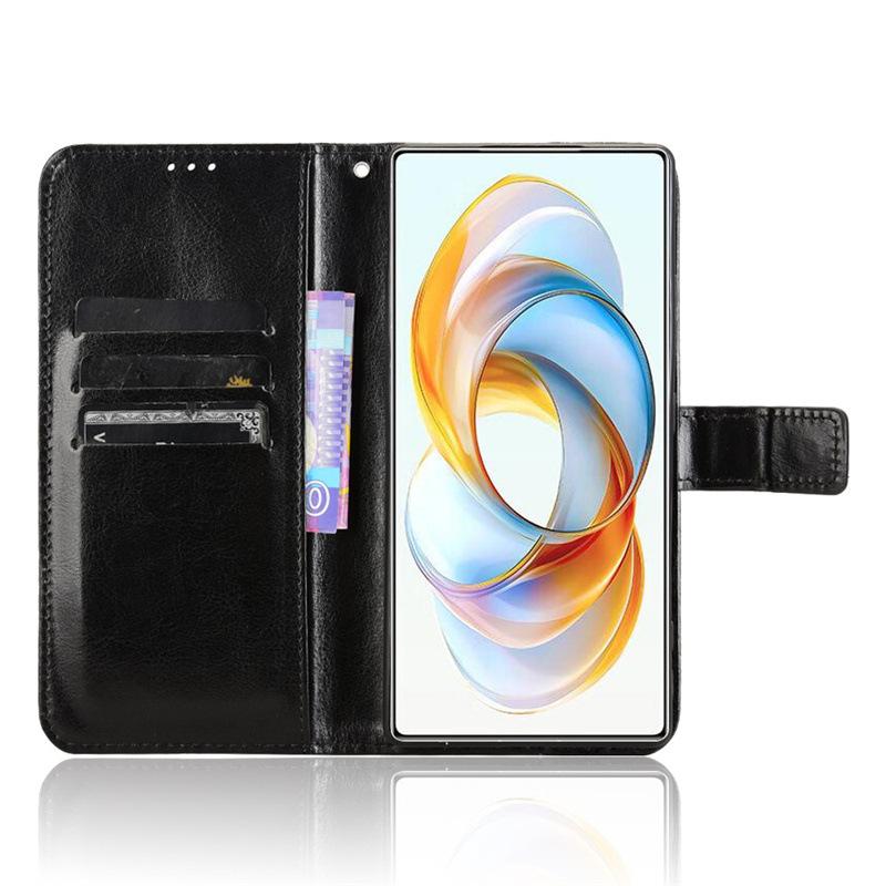Suitable for ZTE Nubia Z70 Ultra Phone Case with Card Slot, Lanyard, Flip Cover, and Crazy Horse Pattern
