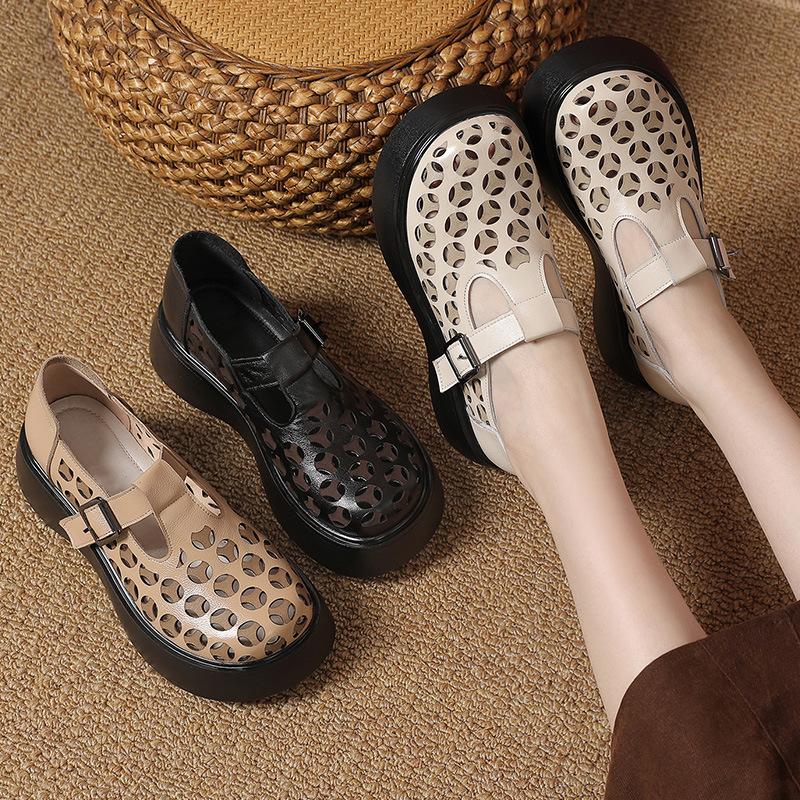Fashion GKTINOO 2025 New Round Toe Summer Genuine Leather Sandals Platform Shoes Height Increasingd Sandals Fashion Hollow Women Shoes