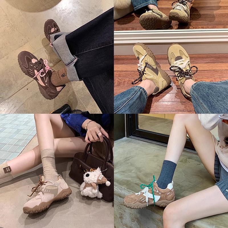 Grape mother, the same thick-soled inner height-increasing Forrest Gump shoes 2025 autumn and winter new sports and leisure leather German trainin