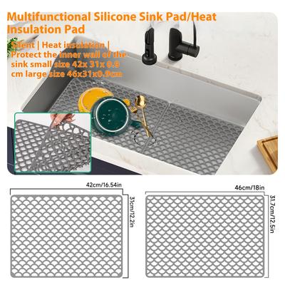 Tapis de Protection d'Évier de Cuisine en Silicone Pliable Antidérapant Tapis d'Égouttage pour Vaisselle Ménager Multifonctionnel Sous-Plat