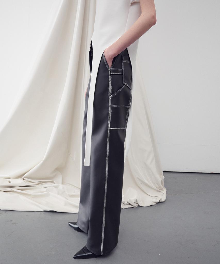 RE RHEE Faux Leather Washed Straight Pants