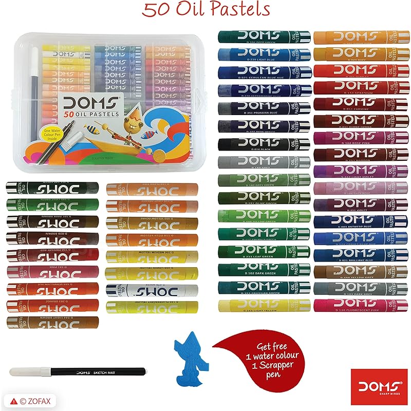 

DOMS Oil Pastels, 50 Count,Scrapper and Water Color Pen Included 50 count (Pack of 1) разноцветный