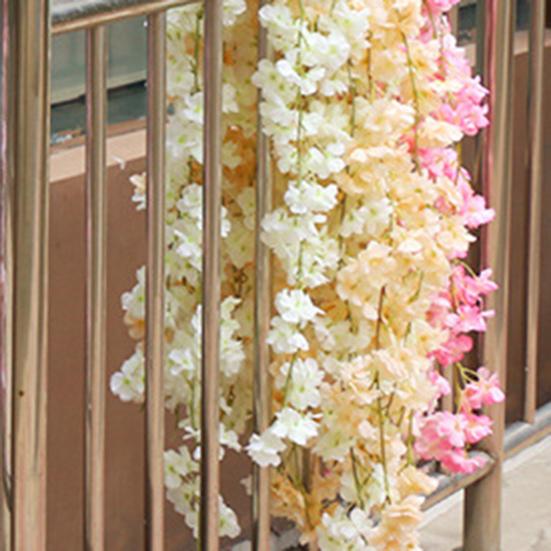 Artificial Cherry Blossom Fresh-keeping 135 Flower Head Faux Silk Flower Wall Hanging Artificial Rose Vine for Wedding