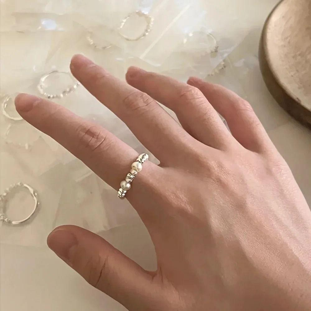 Light Luxury Minimalist Design Rings Vintage Personality Rings Dainty Pearl Finger Rings  Party