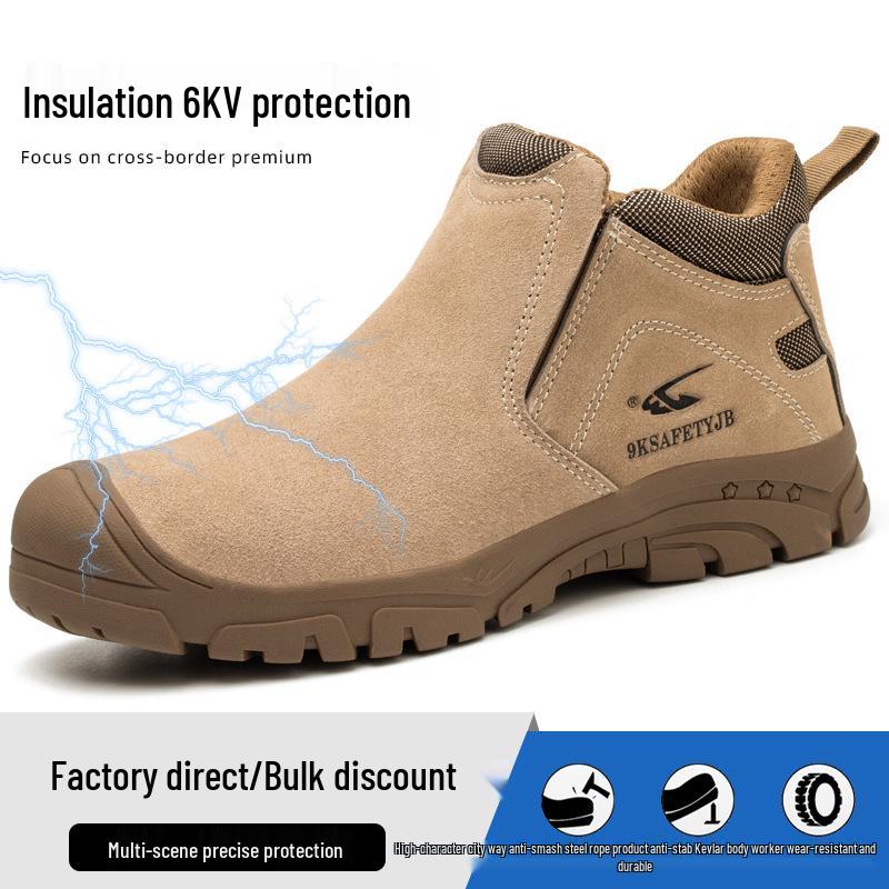 Men's Suede 6KV Insulated Safety Shoes - Anti-Smash, Anti-Puncture, Welding Spark Proof, Lightweight & Comfortable