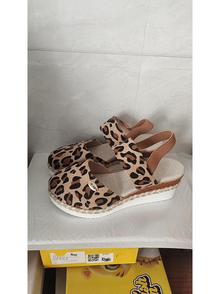 Cross-Border Plus Size 2025 Backless Wedge Sandals: Lightweight, Rope Braid, Closed Toe, Elastic Band, Thick Sole Women's Shoes.