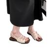 Französische High-End Sandalen mit offenen Zehen, flacher Sohle, weicher Sohle, Ein-Wort-Gürtelschnalle, Römersandalen, Damen-Sommerbekleidung, vielseitig