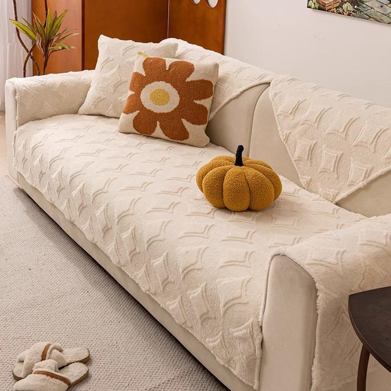 

Shu Cotton Lint Cream Wind Sofa Cushion Advanced Sense Solid Color Non-Slip Seat Cushion Autumn And Winter Thickened Leather Sofa Cover Cover Cloth 70*70cm