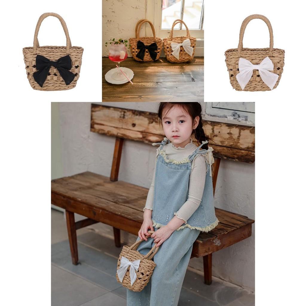 Fashionable Cute Bow Kids Handbag Stylish Woven Design Breathable Material For Boys And Girls