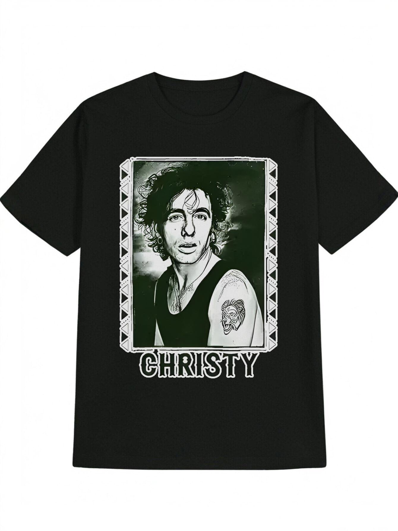 Casual Crew Neck T-shirt with Portrait Print - CHRISTY Design S