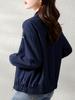 Navy Blue Textured Women's Baseball Jacket - Korean Style, Spring 2025, Casual, Age-Reducing, Short