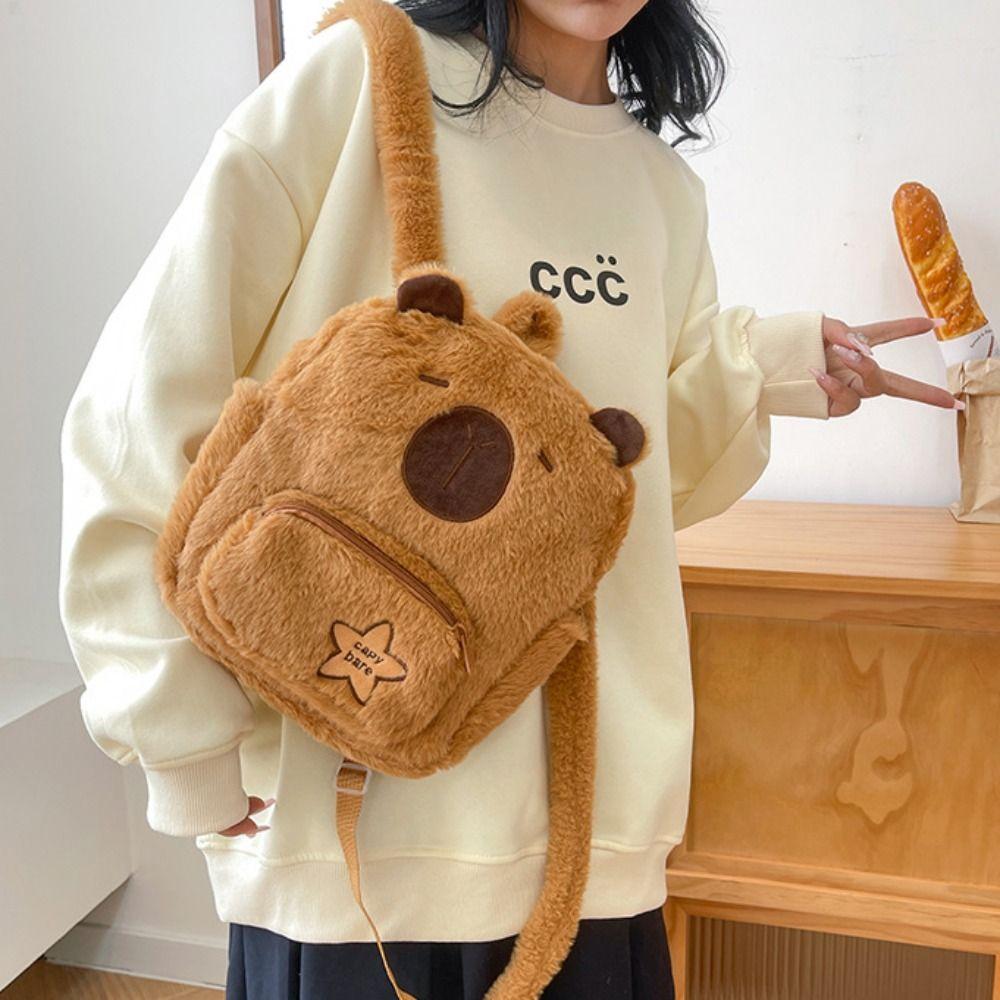 Fashion Cartoon Capybara Plush Backpack Guinea Pig Plush Bag Shoulders Bag Casual Capybara Plush Bag Students School Bag
