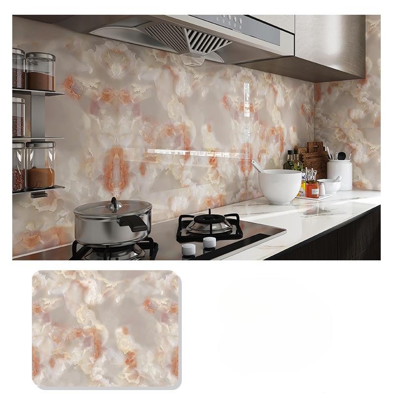 Film auto-adhésif en marbre pour cuisine, poêle à Film résistant à l'huile, étanche à l'humidité, autocollant de carrelage de rénovation d'armoire de comptoir