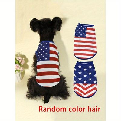 1pc Random Design Dog Summer Cool T-Shirt, Independence Day Print, Breathable Pet Tee Suitable For Small Cats And Dogs