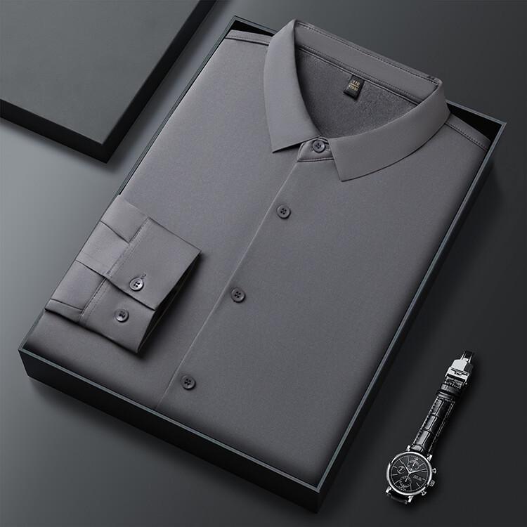 Men's Seamless Fleece-Lined Formal Long-Sleeve Shirt